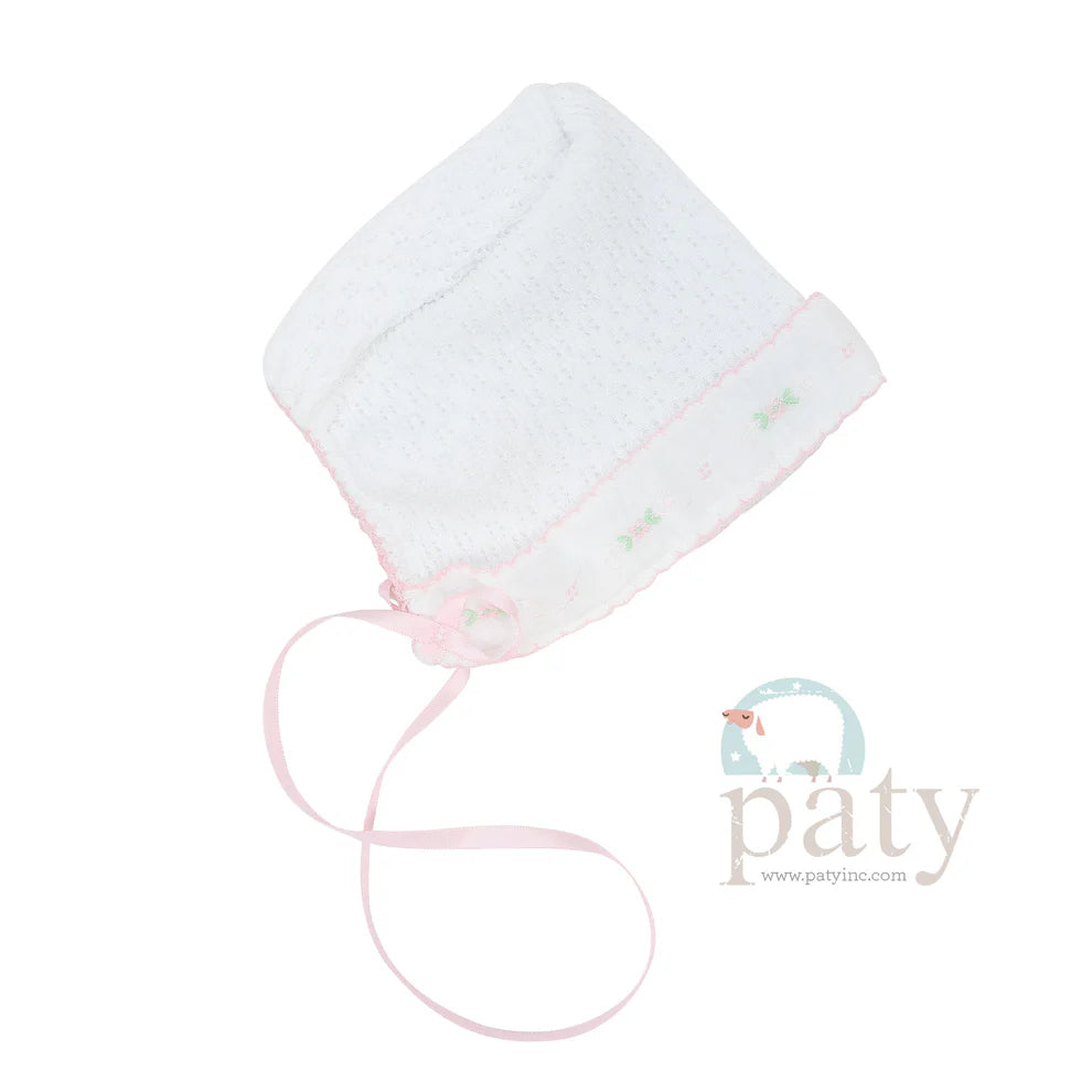 Knit Bonnet with Swiss Floral Trim | Paty