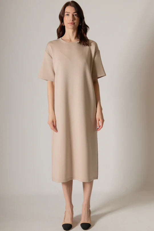 Sienna Midi Length T-Shirt Dress Taupe / L Sienna Midi Length T-Shirt Dress Taupe / L