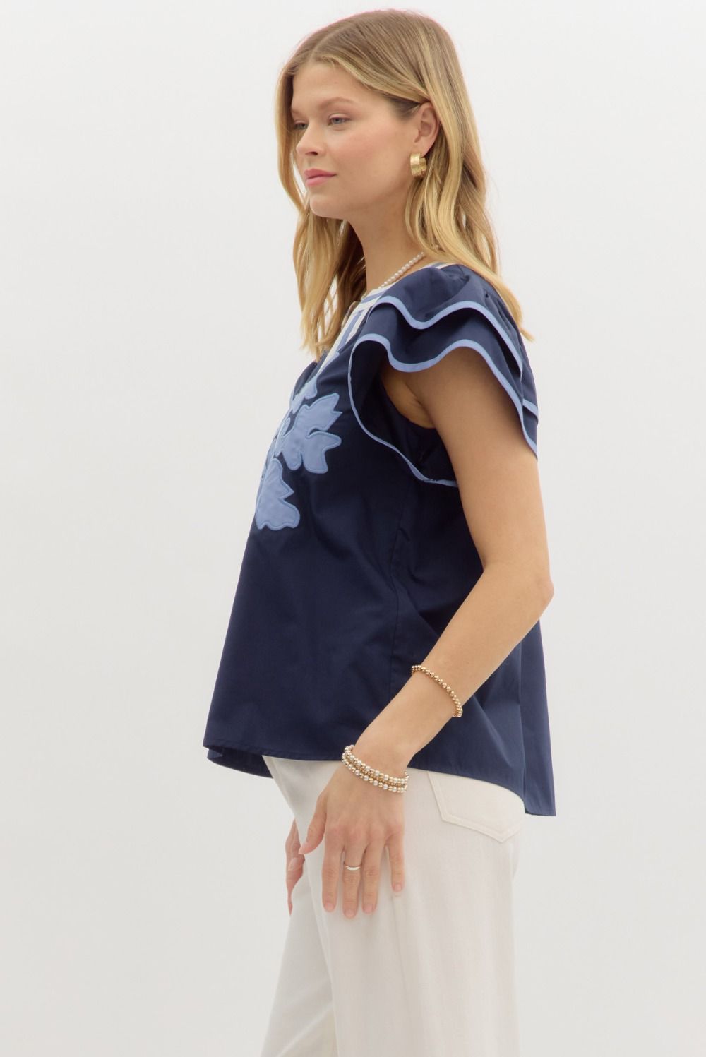 Embroidered Bloom Flutter Sleeve Top