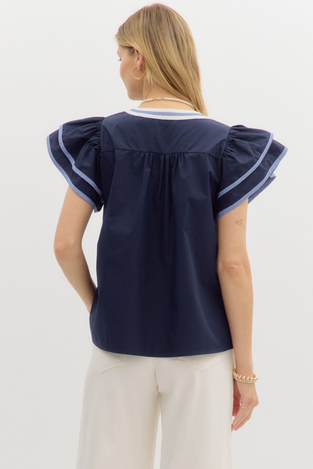 Embroidered Bloom Flutter Sleeve Top