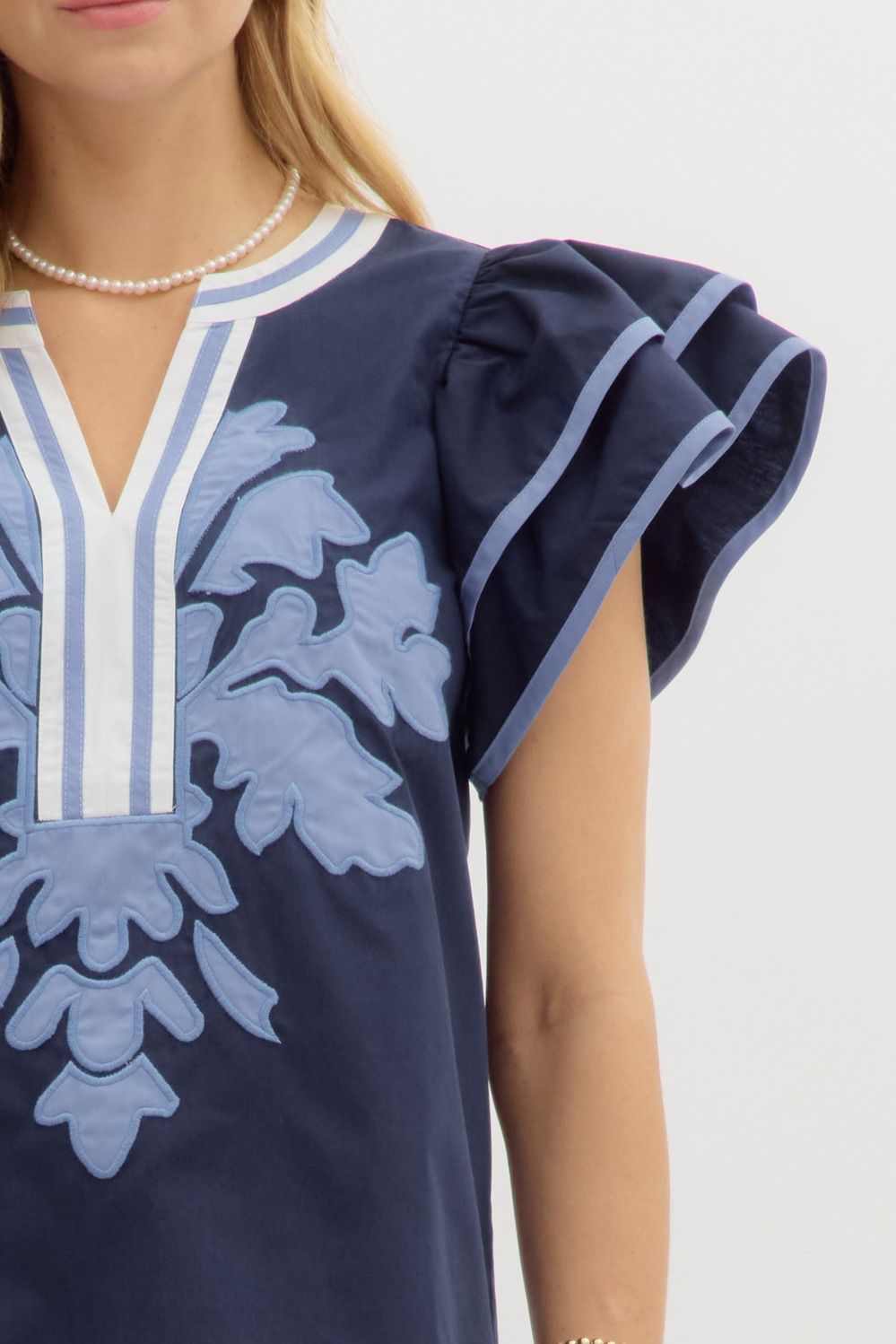Embroidered Bloom Flutter Sleeve Top