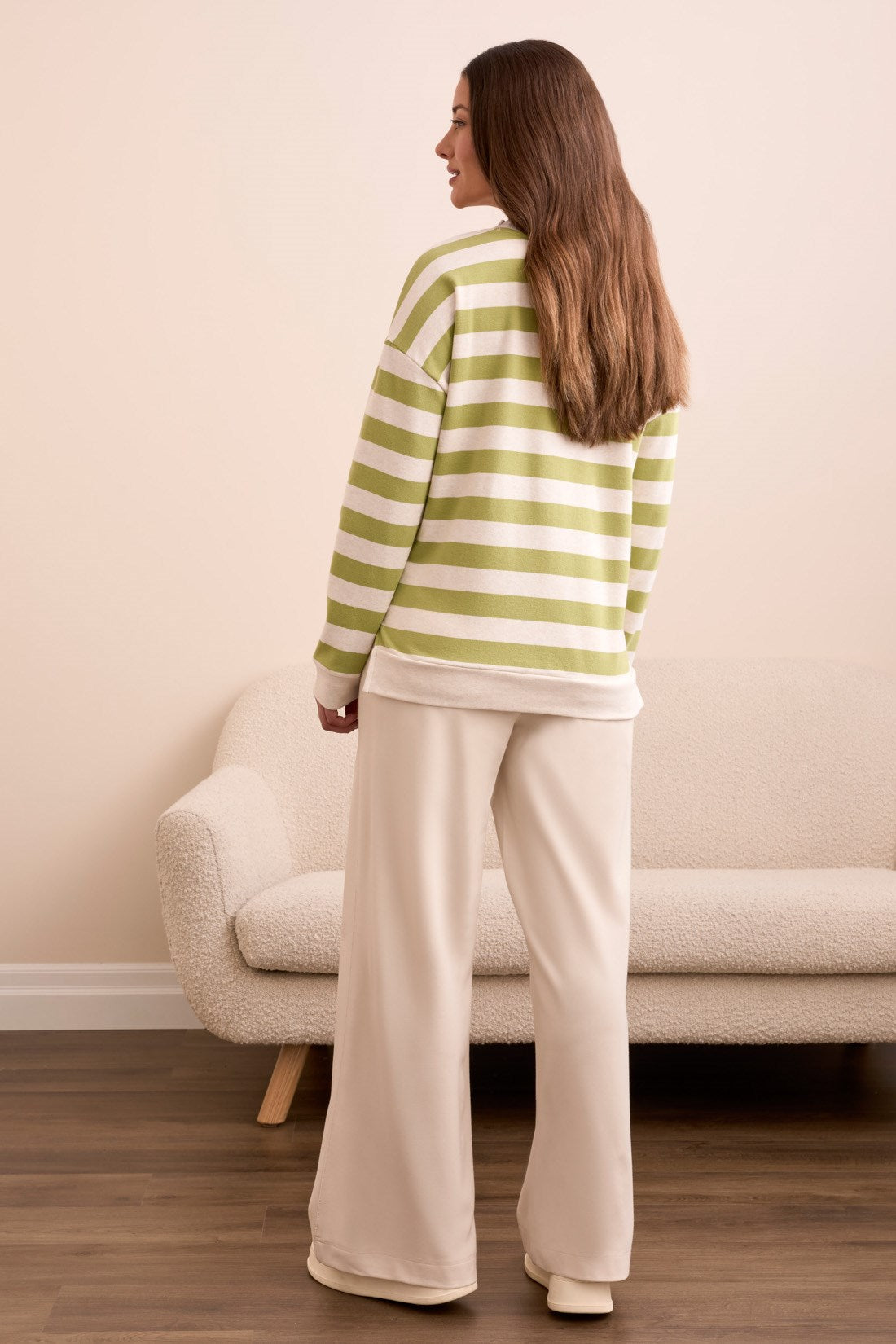 French Terry Stitch Accent Zip Funnel Neck Sweater