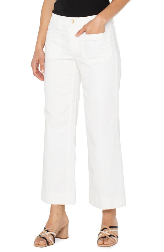 Patch Pocket Mid Rise Ankle Wide Leg Corduroy Pants