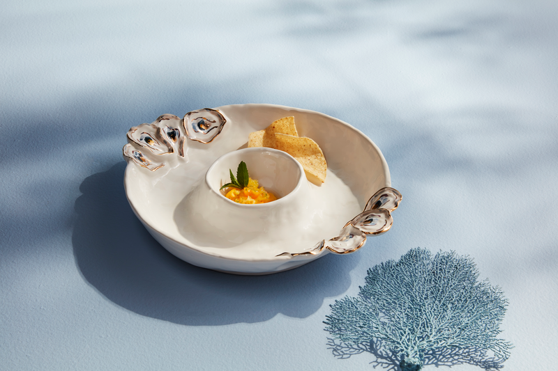 Round Oyster Chip And Dip Server