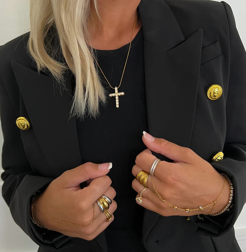XL Diamond Cross Necklace | Gold