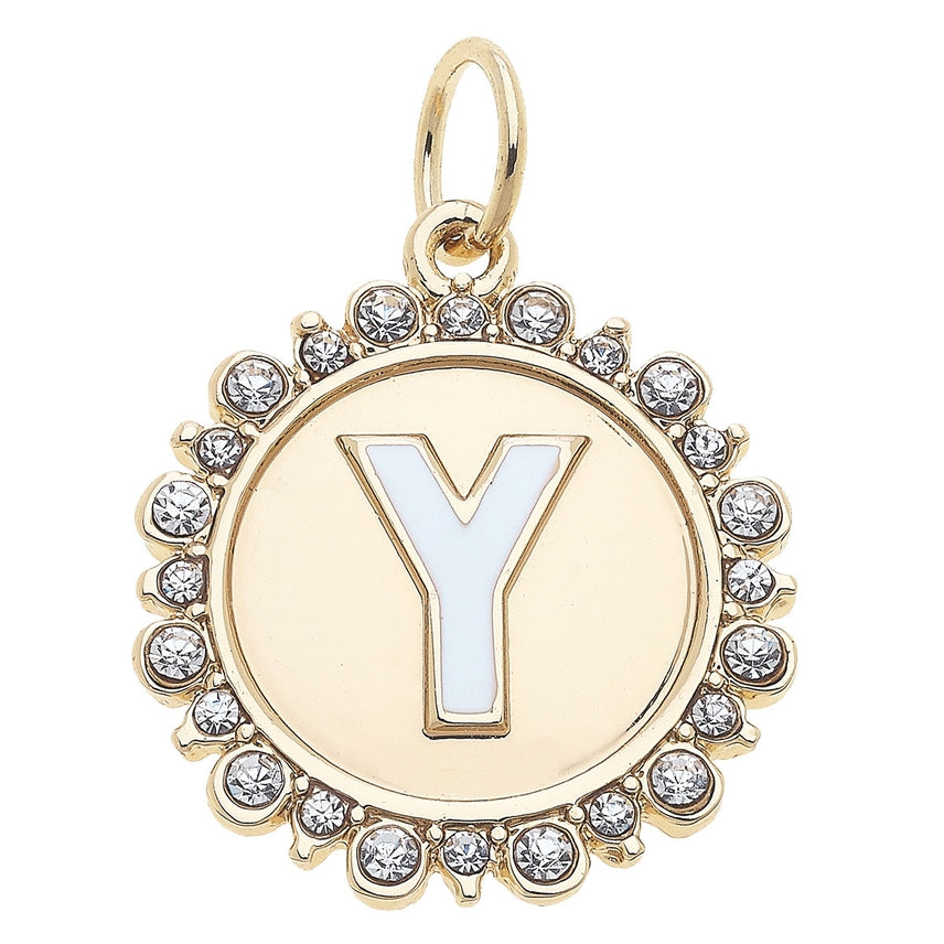 Rhinestone Letter Disc Charm