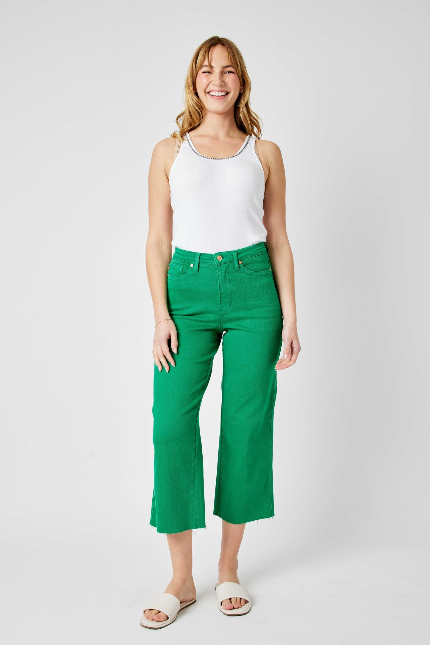 Green High Waisted Tummy Control Crop Wide | Judy Blue