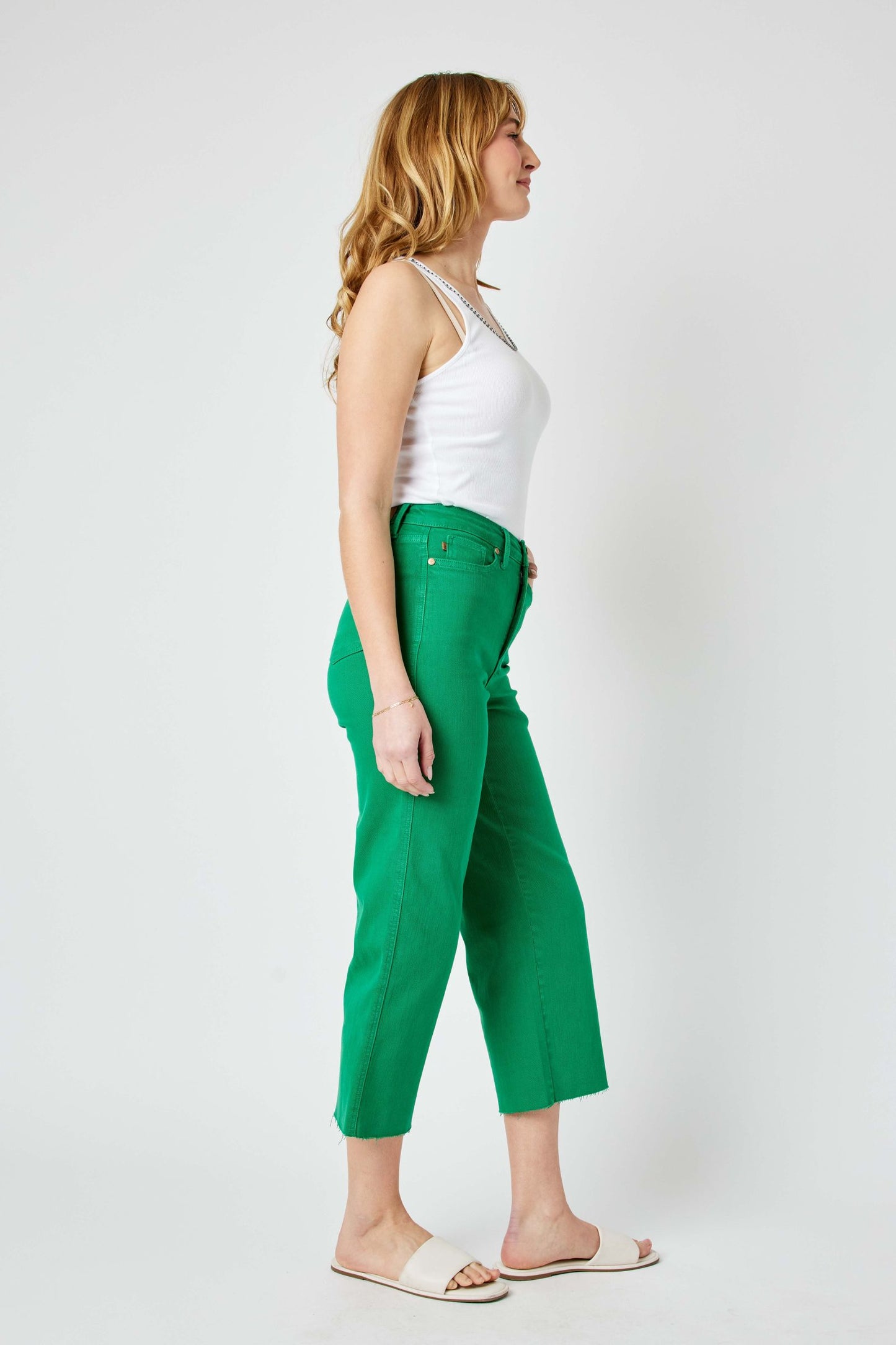 Green High Waisted Tummy Control Crop Wide | Judy Blue