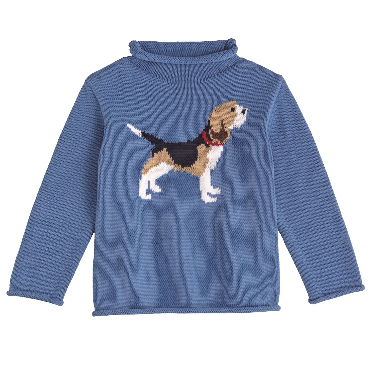 Mud Pie boys' Beagle Rollneck Sweater featuring a classic rolled neckline, long sleeves, beagle design, and soft 100% cotton knit.