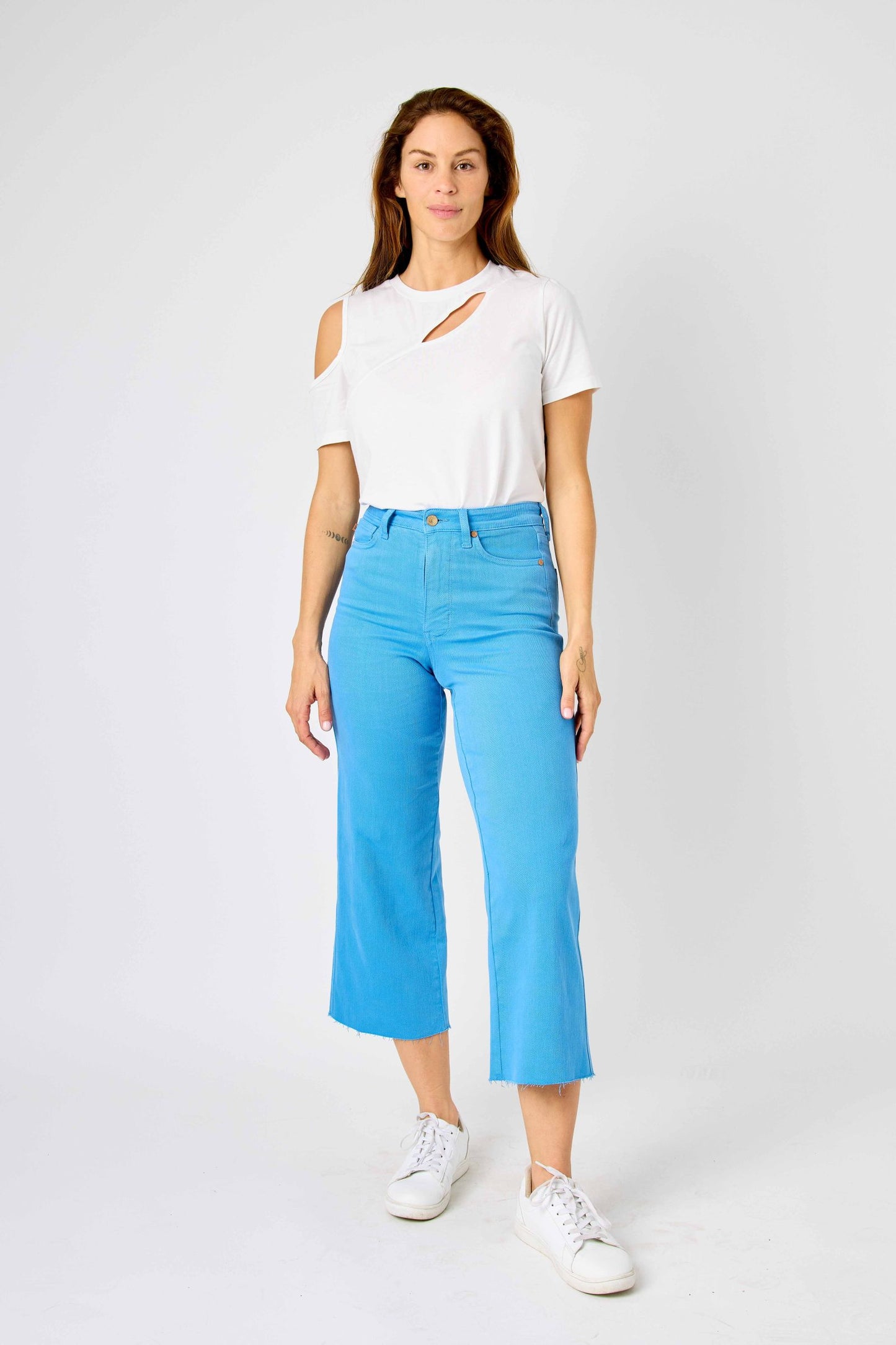 Blue High Waist Tummy Control Crop Wide | Judy Blue