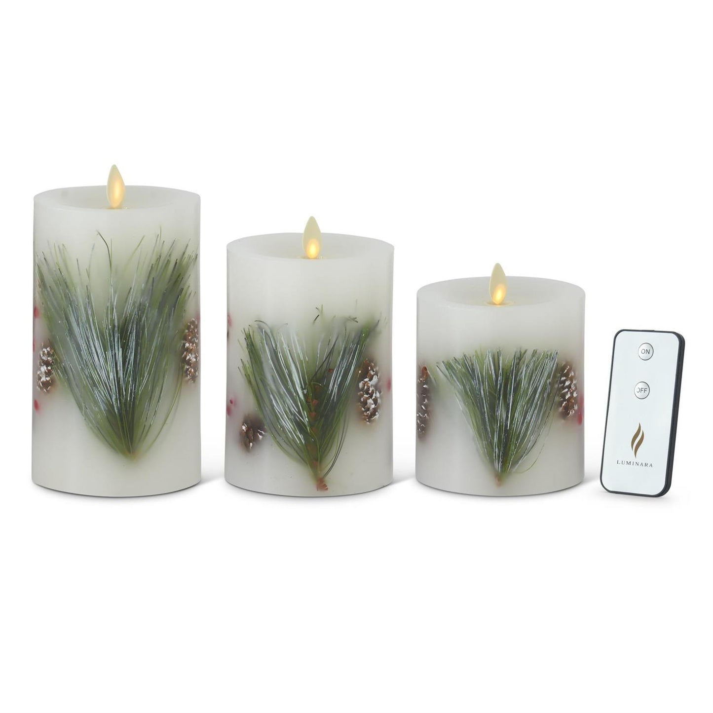 White Wax Berry & Pine Indoor Pillar Luminara Candles w/Remote