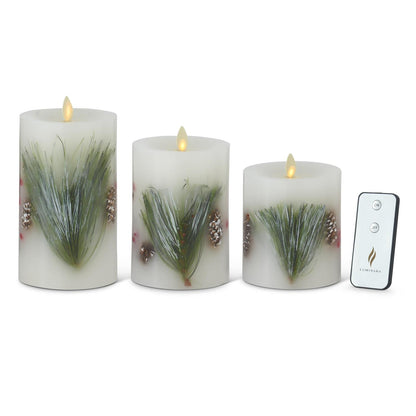 White Wax Berry & Pine Indoor Pillar Luminara Candles w/Remote