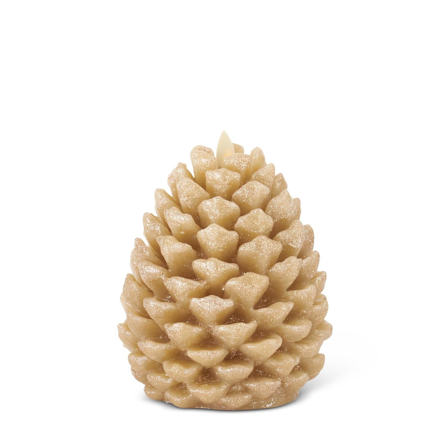 6.5" Gold Wax Glittered Pinecone Luminary Indoor Candles