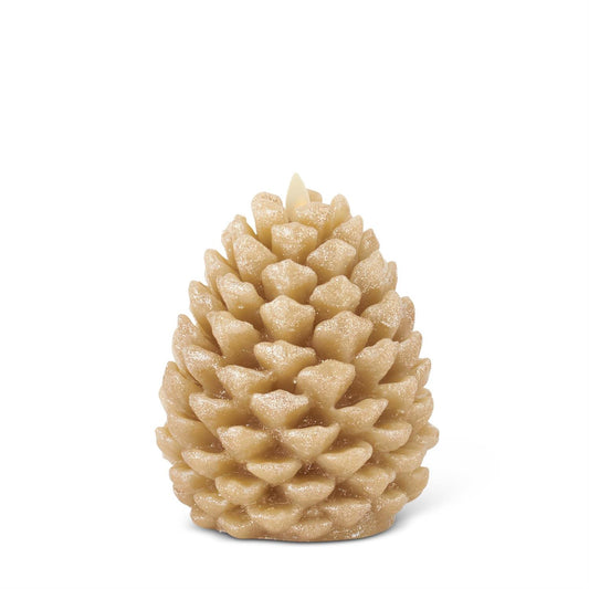6.5" Gold Wax Glittered Pinecone Luminary Indoor Candles