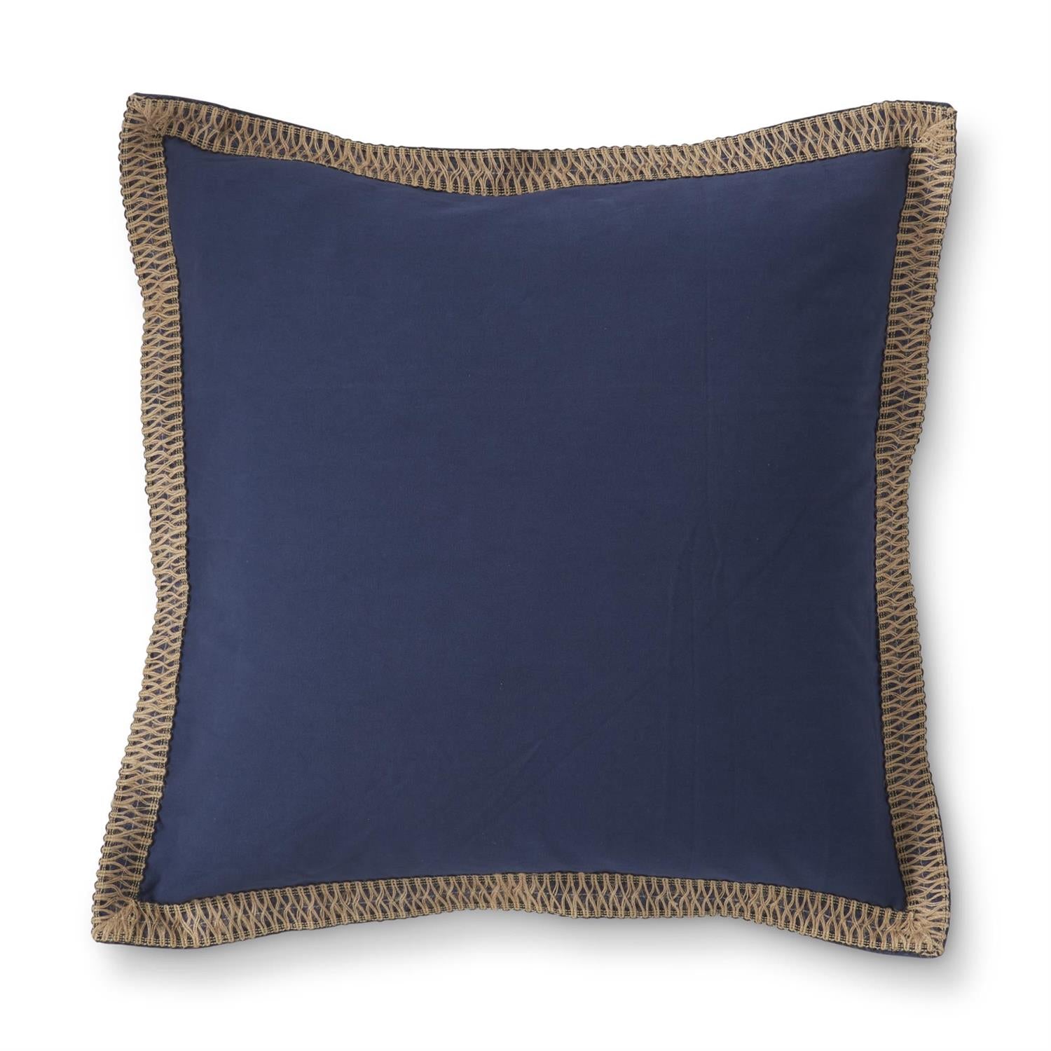 20" Square Navy Cotton Jute Flange Pillow