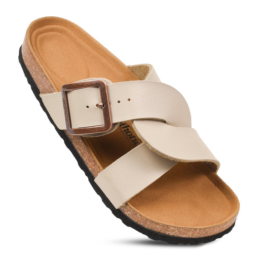 Kai Cork Recovery Slides for Women Cross Strappy Slip-on Casual