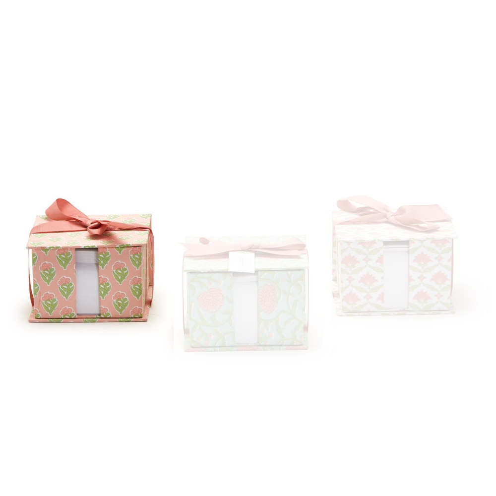 Floral Block Print Note Paper Caddy with Pencil