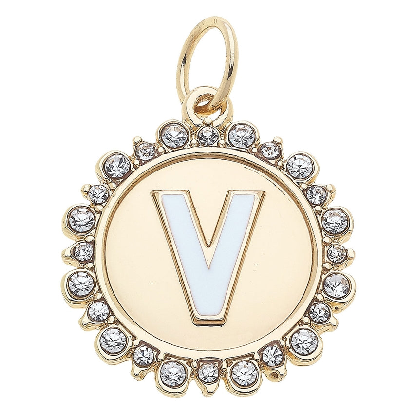 Rhinestone Letter Disc Charm