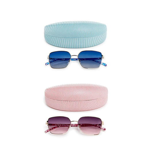 New View Metal Frame Sunglasses with Geometric Design Arms with Coordinating Lizard Print Hard Case