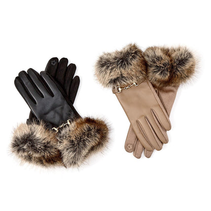Vegan Leather Faux Fur Cuff Glove