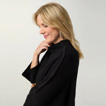 Coco + Carmen Heavenly-Luxe Stitch Detail Funnel Neck Sweater, available in Oatmeal and Black, featuring a soft knit, textured stitch detailing, relaxed fit, and funnel neckline.