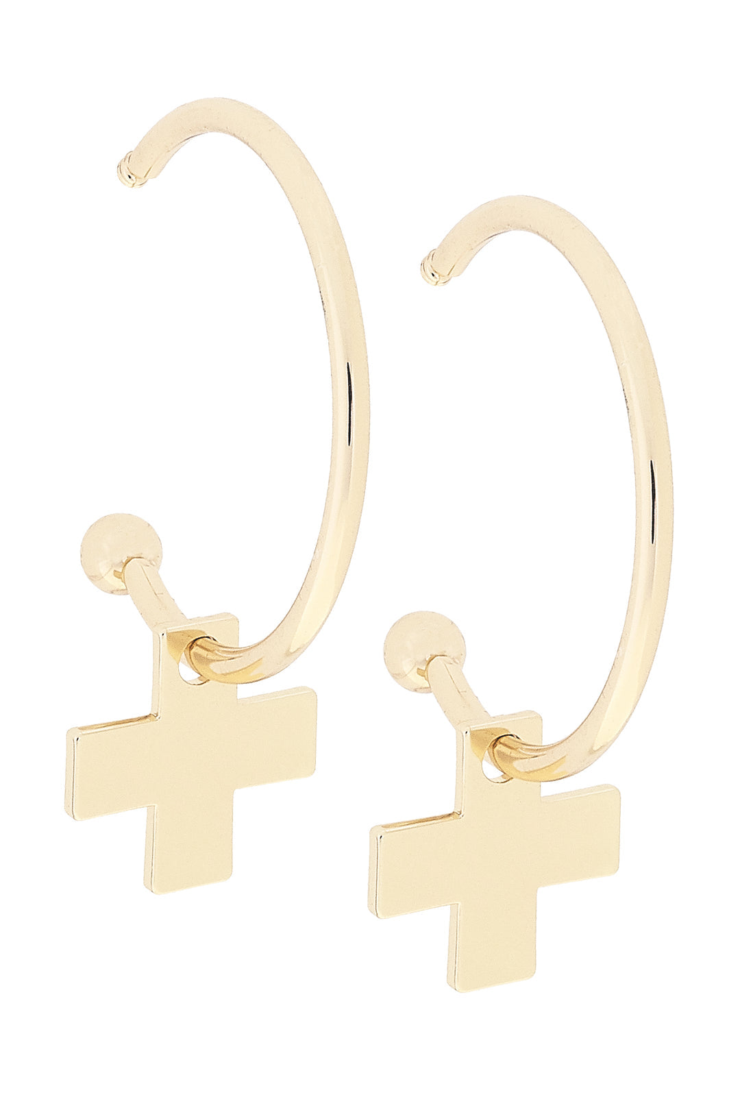 Blythe Cross Drop Hoop Earrings in Shiny Gold