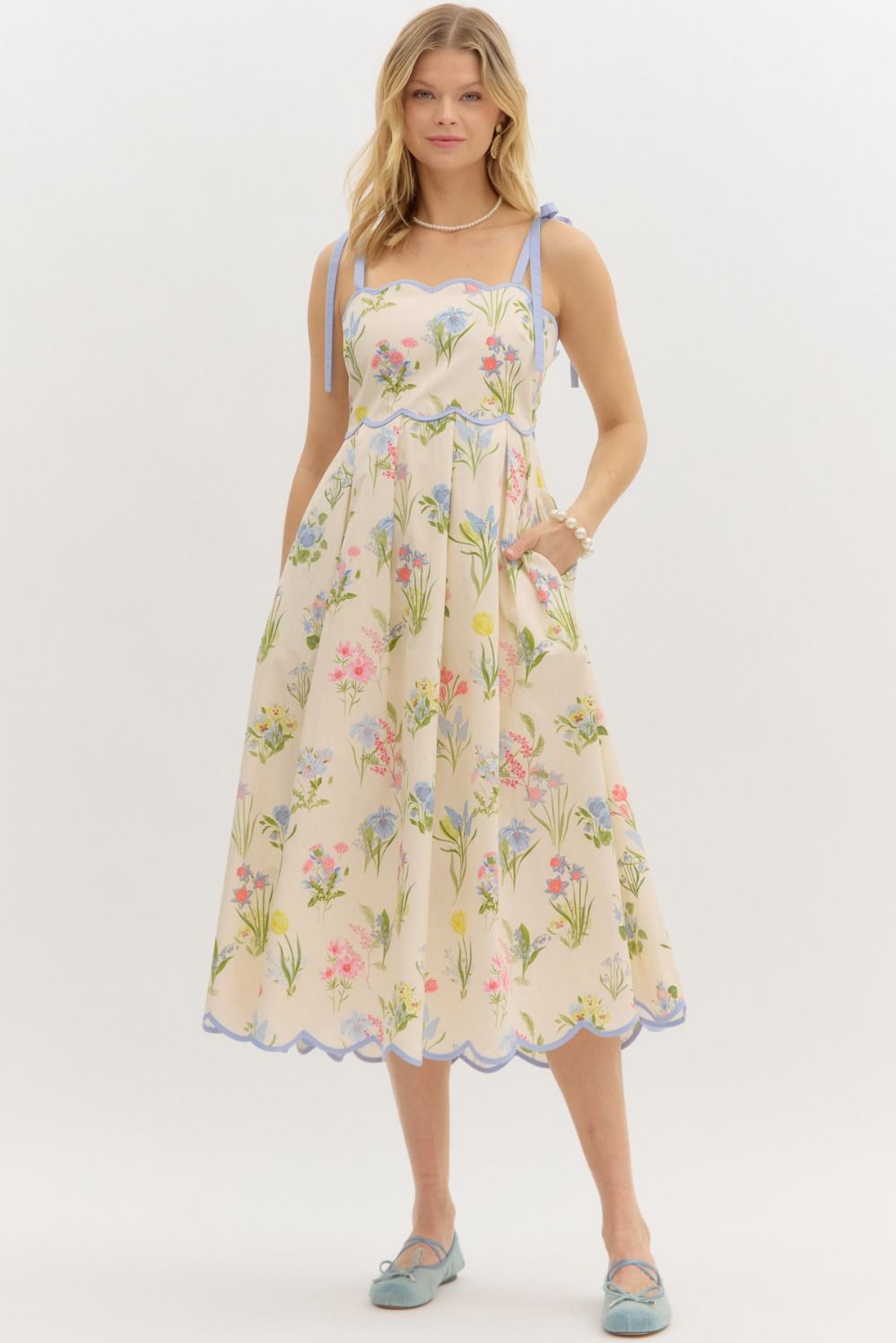 Scalloped In Bloom Midi Dress