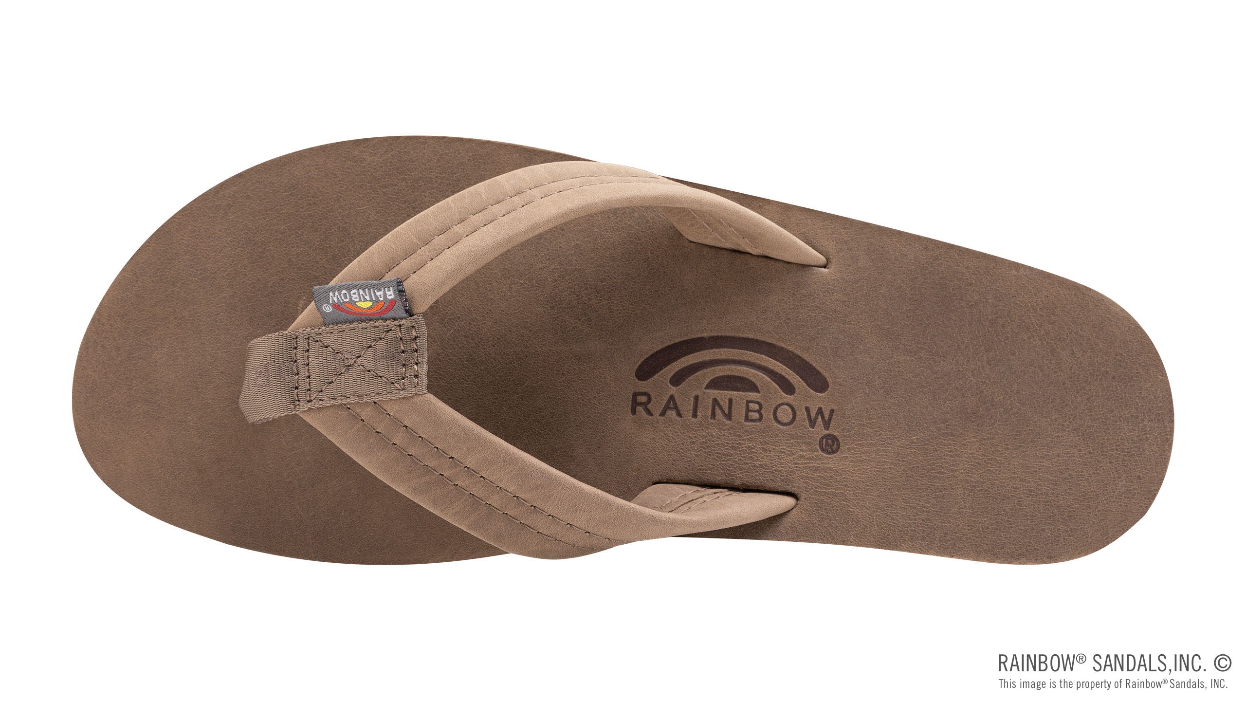 Brown sandal with a visible brand logo on a white background