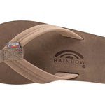 Brown sandal with a visible brand logo on a white background