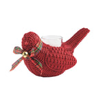 Red woven bird-shaped candle holder with a ribbon on a white background