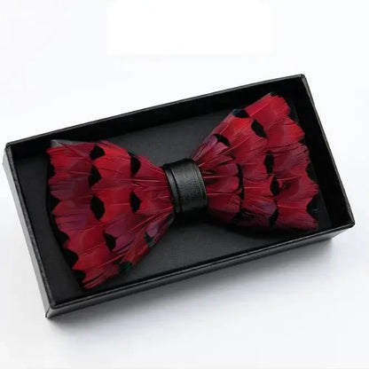 Handmade Red Feather Bow Tie