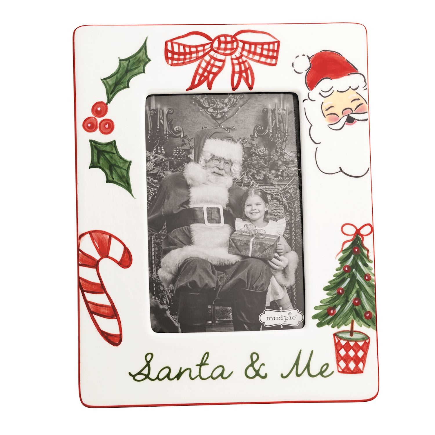 Mud Pie Santa & Me Painted Frame featuring a festive hand-painted Christmas design and space for a 4 x 6 photo with Santa