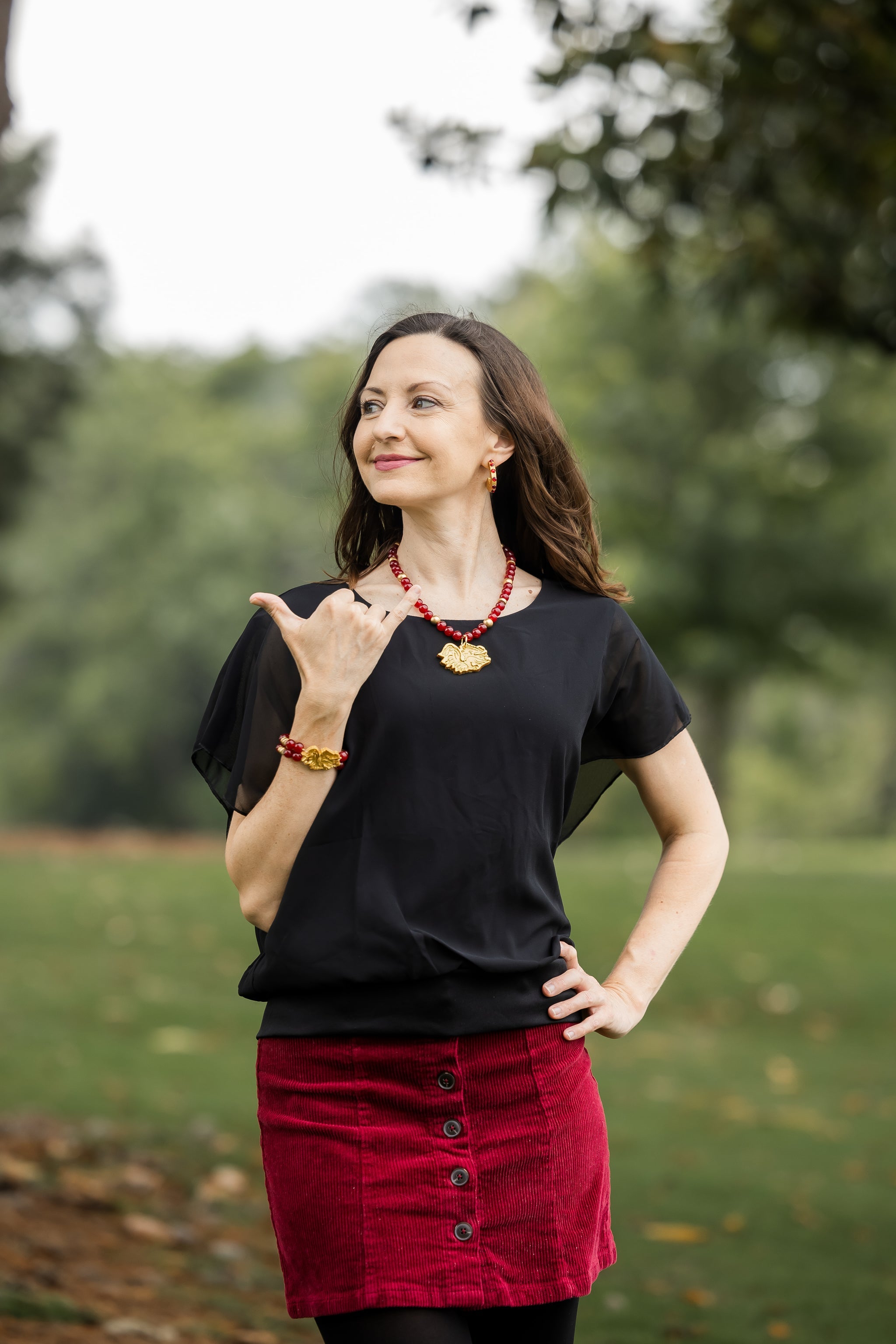 Garnet Double Strand with Gamecock Bracelet