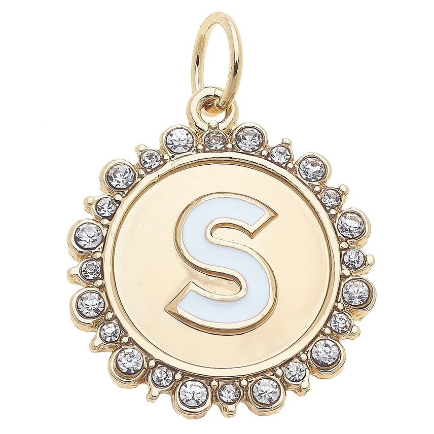 Rhinestone Letter Disc Charm