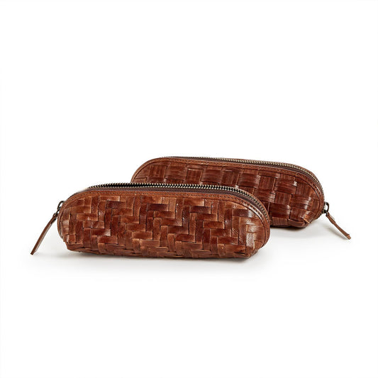 Chesnut Woven Leather Pencil Case