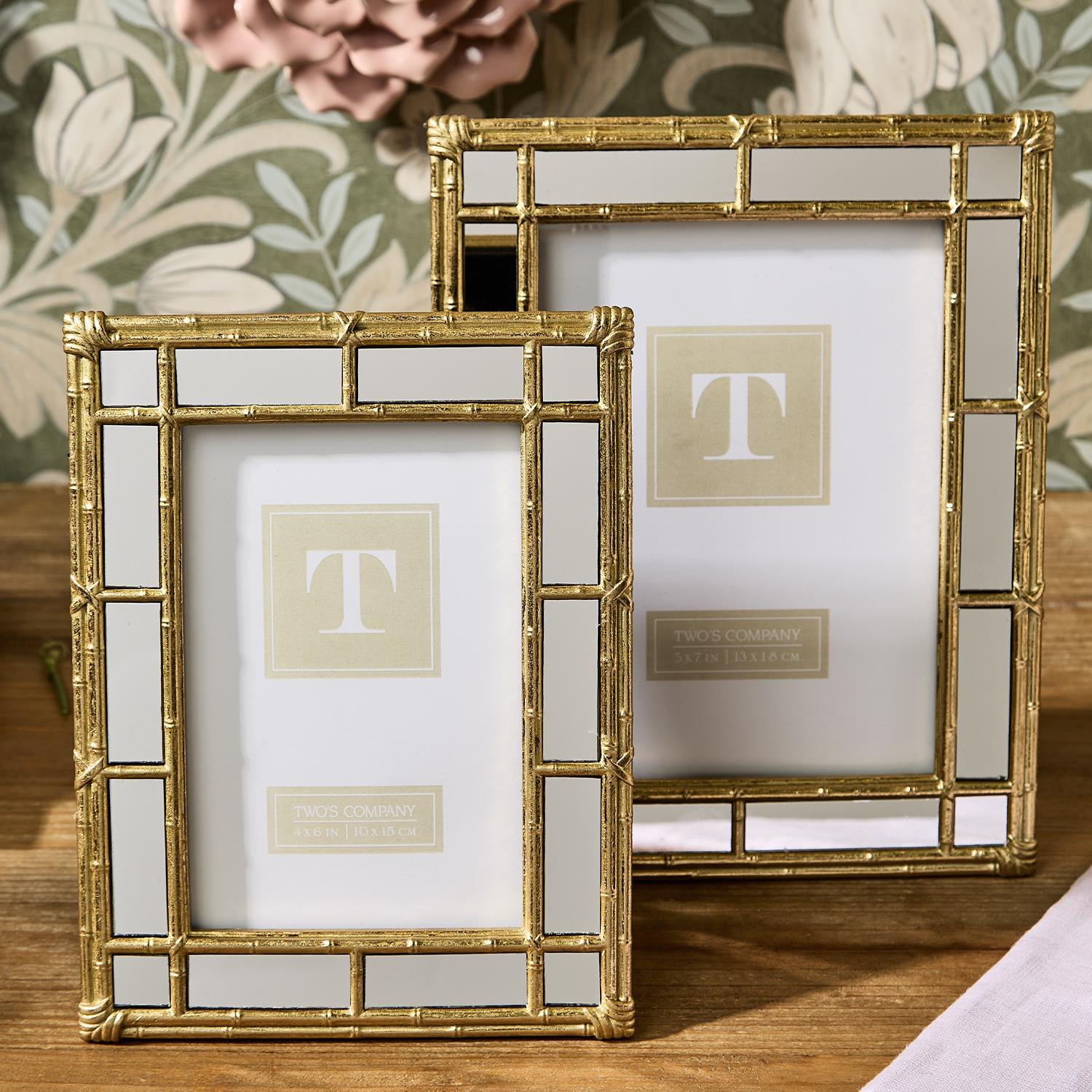 Bamboo Design Gold Photo Frame with Mirror Edge
