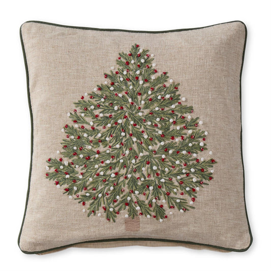 20" Square Tan Christmas Tree Pillow