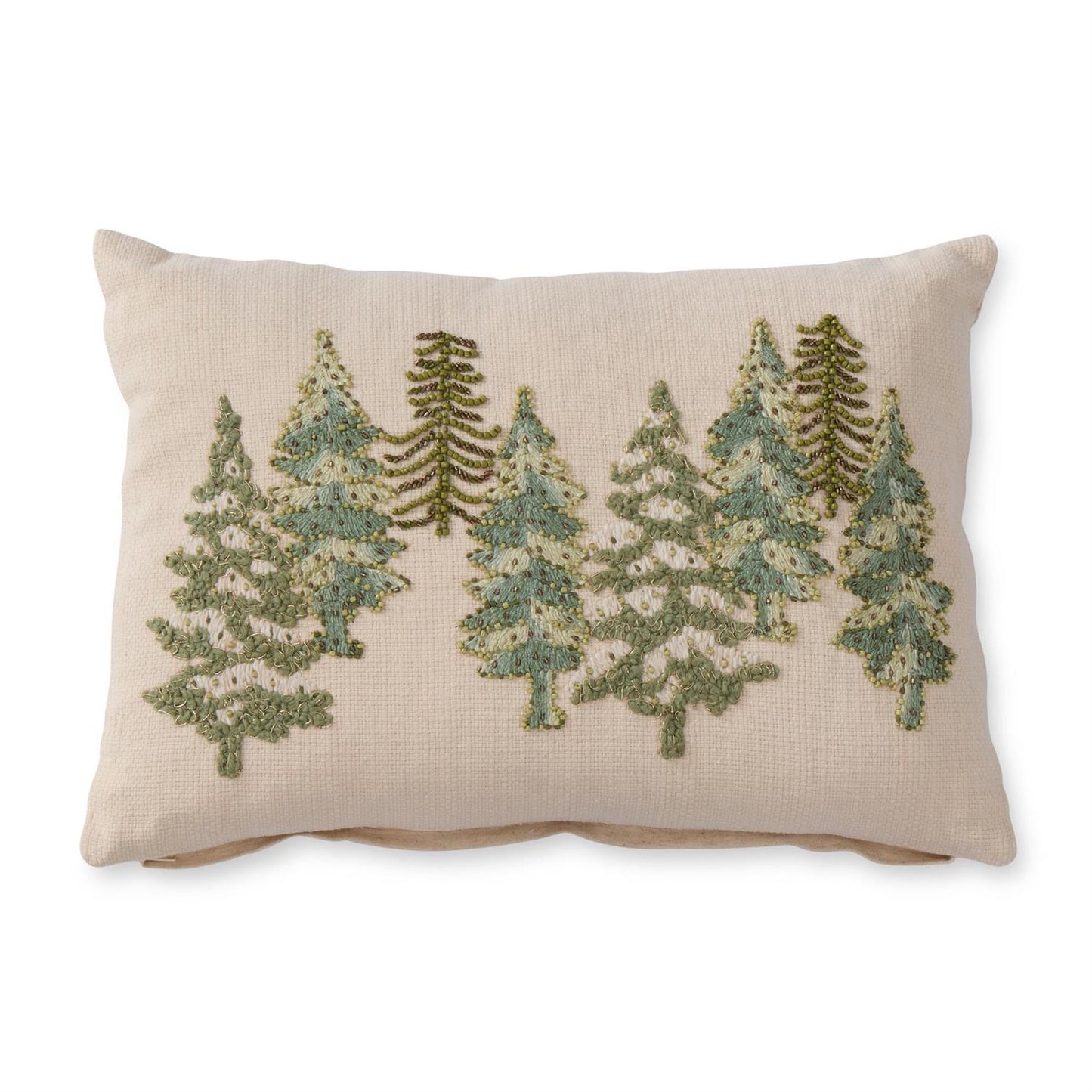 14" Cream Cotton Linen Lumbar Pillow Christmas Tree