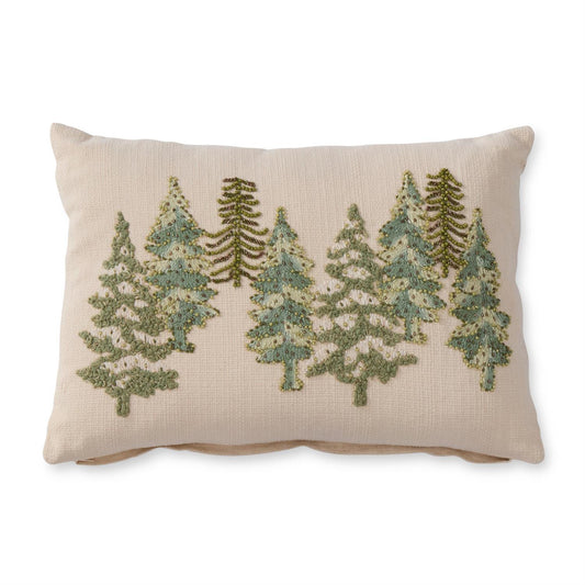 14" Cream Cotton Linen Lumbar Pillow Christmas Tree