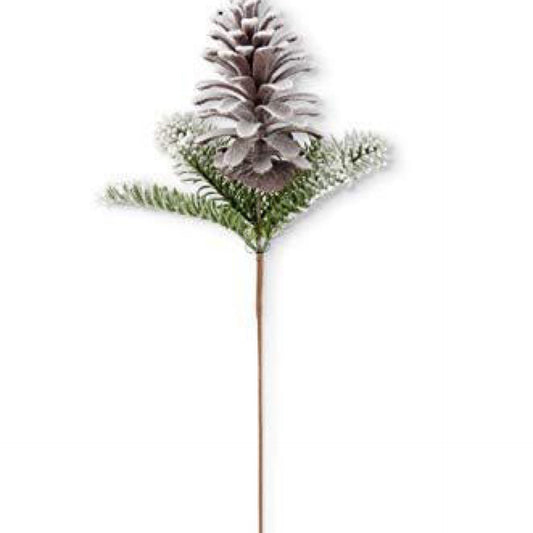 21" Flocked Fir Pine & Pinecone Stem