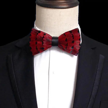Handmade Red Feather Bow Tie