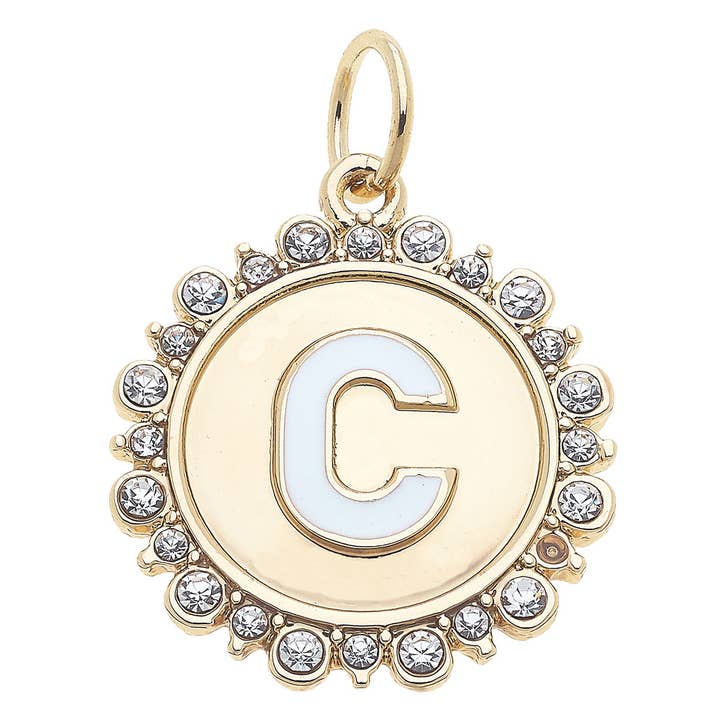 Rhinestone Letter Disc Charm