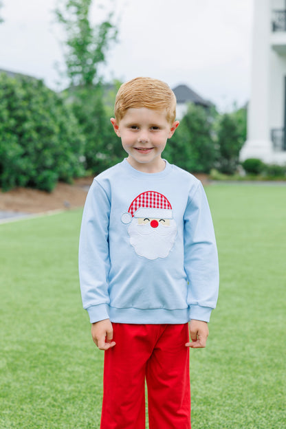 Blue Santa Appliqué French Terry Pullover | Trotter Street