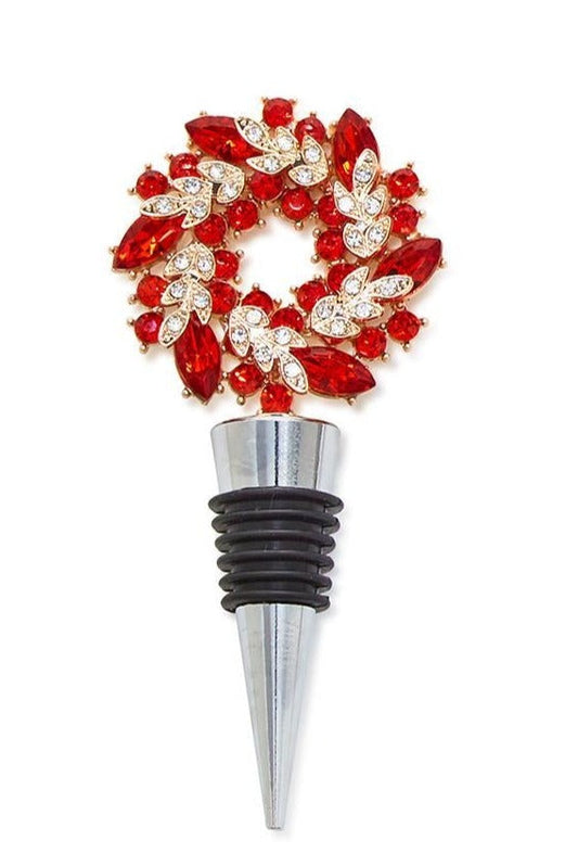 Holiday Wreath Jeweled Bottle Stopper