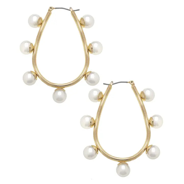 Allison Studded Pearl Teardrop Hoop Earrings | Canvas