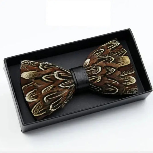Handmade Brown Feather Bow Tie