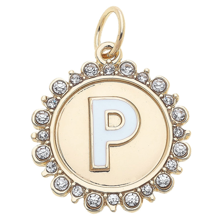 Rhinestone Letter Disc Charm