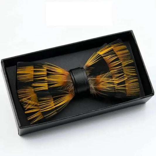 Handmade Orange Feather Bow Tie