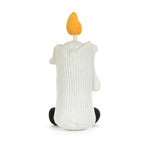 A white ribbed-texture plush candle toy with a yellow flame on a white background.