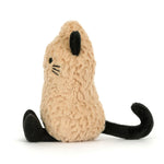 JellyCat Amuseables Peanut dressed in a black cat Halloween costume featuring pointed cat ears, soft plush details, a smiling embroidered face, and signature cordy legs.